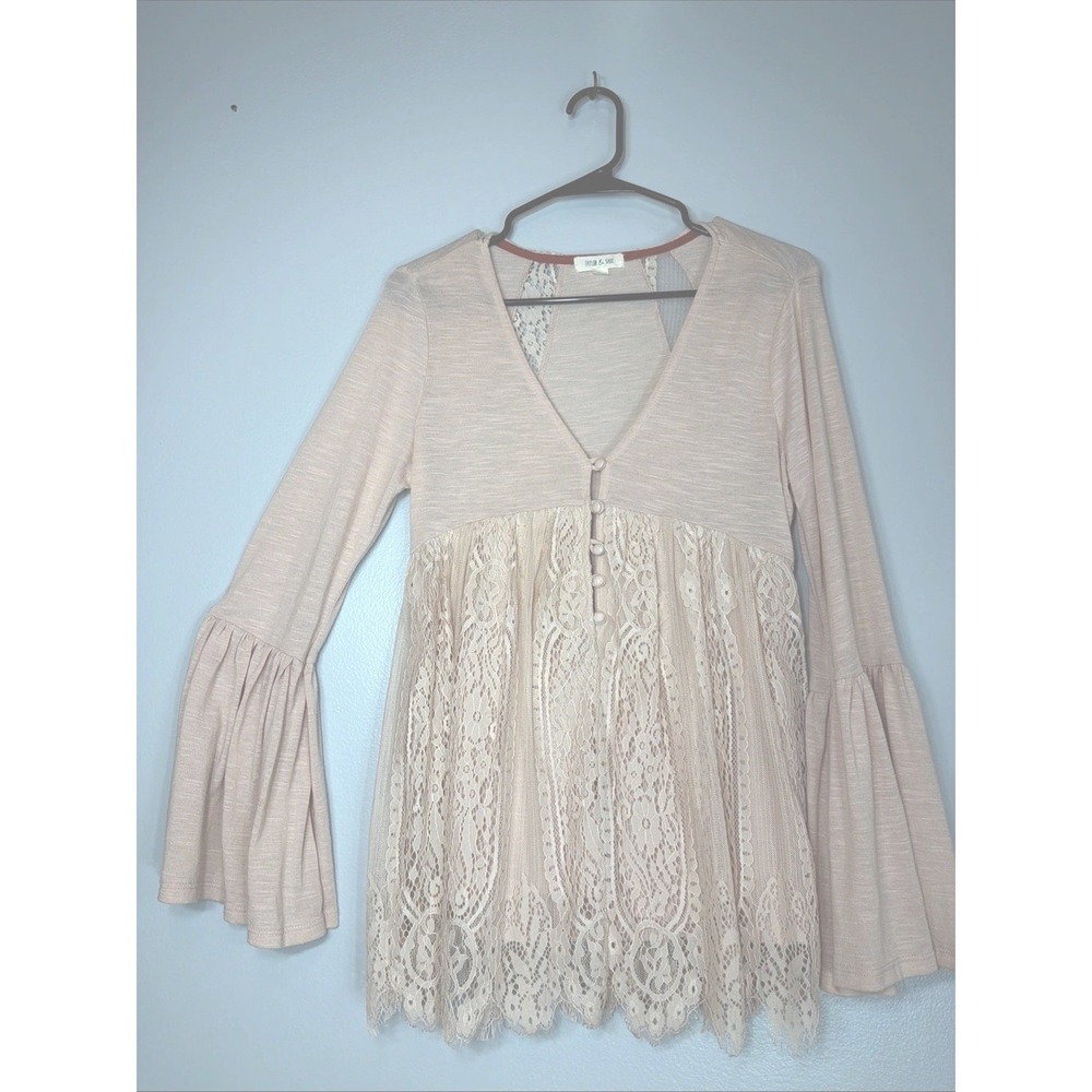 Boho Lace Sheer Blouse Flowy Tunic Pink Romantic Cottagecore Fairy Prairie Small